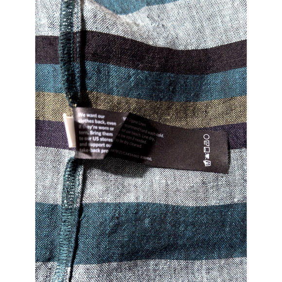 Eileen Fisher Sz L Teal Multi Stripe Organic Linen Top Bateau Neck EXCELLENT - Picture 5 of 6